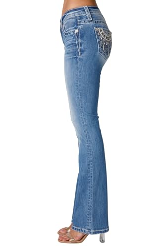 Miss Me Women's Lace Dreamcatcher Embellished Pockets Mid-Rise Bootcut Jeans3