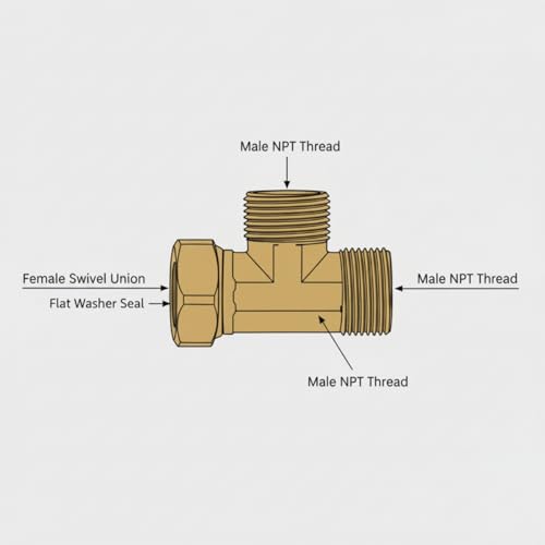 I-MART 3/4 Brass Tee Pipe Fitting with Swivel Female Union, 3/4 NPT Tee for Water Line Applications, Solid Brass Fittings for Plumbing, 3/4 Inch Pipe T Fitting Adapter
