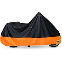 XYZCTEM Motorcycle Cover All Season Black&Orange Waterproof Sun Motorcycle Acessories, Fits up to 108 Harley Davison, Honda, Suzuki, Kawasaki, Yamaha and More