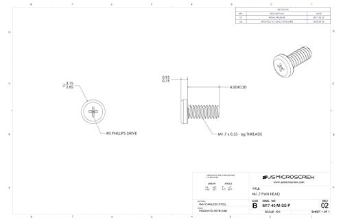 Vis à métaux M1,7-0,35 x 4 mm lot de 100 pièces à tête cylindrique en acier inoxydable