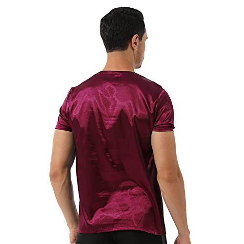 Jugaoge Men Satin Silk Shirt Short Sleeve T-Shirt Loose Tee Blouse Pajamas Tops Nightwear4