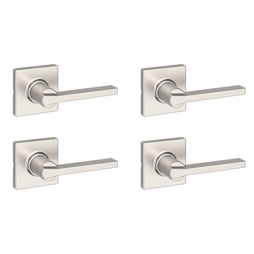 Image of Kwikset Casey Interior Square Passage Door Handle, Lever for Closet and Hallway Doors, Reversible Non-Locking Handle Lever, Satin Nickel