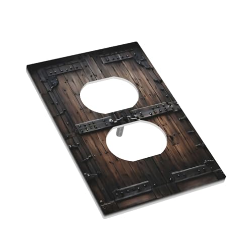Decorative Outlet Covers Retro Brown Wood Barn Door Vintage Farmhouse 1 Gang Duplex Light Switch Cover Plate Wall Plates for Electrical Outlets Switchplate Faceplate