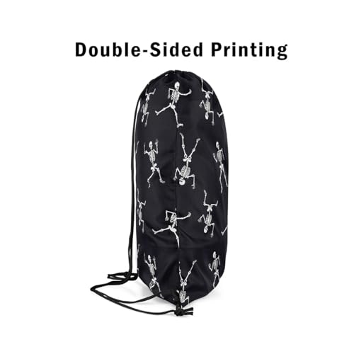 Erosebridal Sugar Skull String Backpack,Gothic Skeleton Drawstring Bags,Black and White Bone Draw String Back Bag,Halloween Spooky Drawstring Backpack 13x15.74