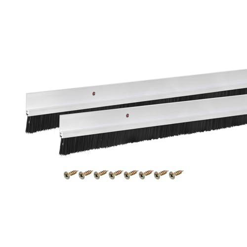 uxcell 2Pcs Door Brush Bottom Sweep H-Shape Aluminum Alloy Base with 0.8-inch Nylon Brush for Home, Industrial (39-inch L x 1.8-inch W, Silver)