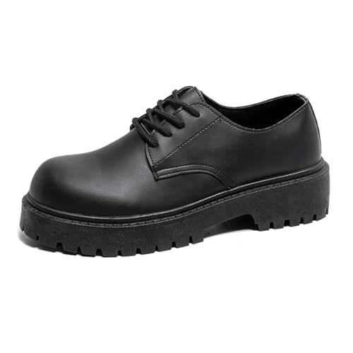 Men's Platform Faux Leather Lace - Up Dress Oxford Shoes, Classic Round Toe Lug Sole, Chunky Vintage Formal Business Wedding Derby Shoes