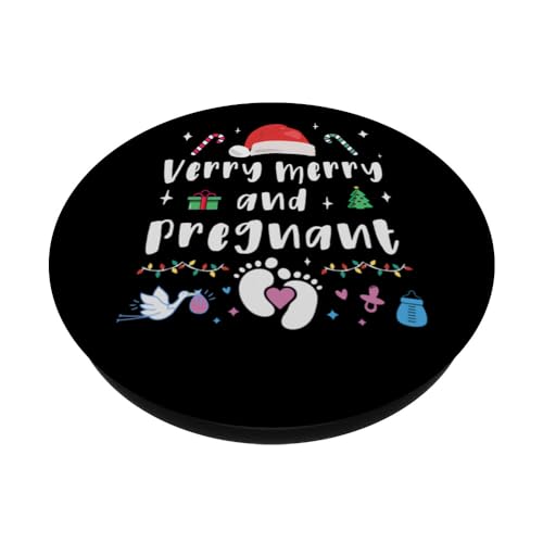 Christmas Pregnancy Mom to be Xmas baby is born at Christmas PopSockets Swappable PopGrip, Black - Image 2