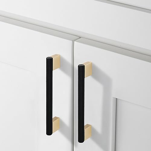 Coinkoly 6 Pack 5"(128mm) Black and Gold Cabinet Pulls Knurled Kitchen Cabinet Handles Drawer Pulls Cupboard Hardware for Cabinets by Coinkoly - Used condition - Image 3
