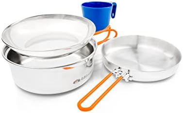 GSI Outdoors 68125 - Glacier 1-Person Stainless Steel Mess Kit | Durable, Compact Camping Cookware