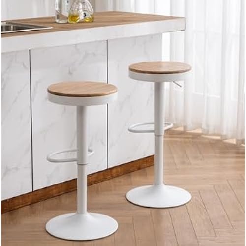 Kidol & Shellder Bar Stools Set of 2 White,Wooden Seat Counter Stools,Swivel Adjustable Barstools,8 Mins Quick Assembly,Loads Up to 300lbs