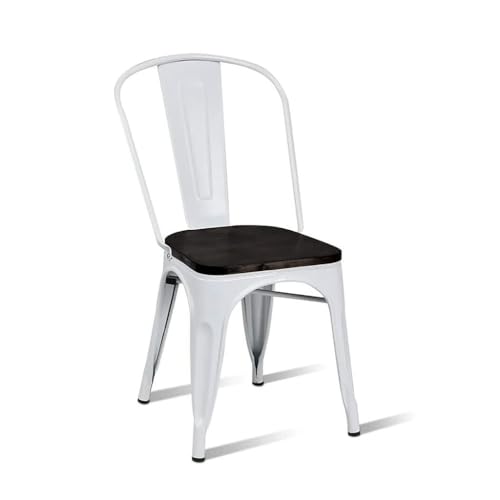 ORION91oficial® - Silla Acero ORIONIS Blanco y Asiento Madera Apilable (85x43x45 cm) Estilo Industrial, Pack x2