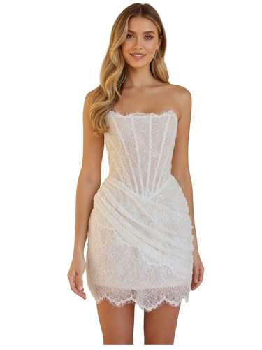 SZJMS Short Bridal Dress for Bride 2026 Lace Strapless Wedding