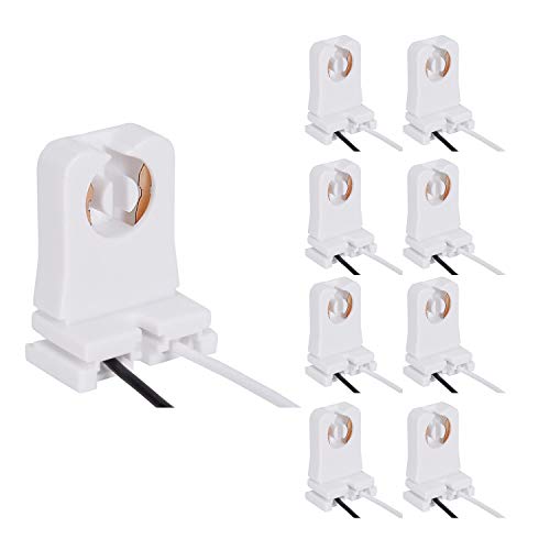 JACKYLED Non-Shunted Turn-Type T8 Lamp Holder UL Socket Tombstone with 10 inches Wires Attached for LED Fluorescent Tube Replacements 8-Pack