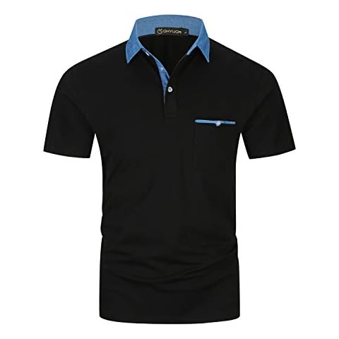 GHYUGR Men's Short Sleeve Polo Shirts Denim Contrasting Colors Golf Tennis T-Shirt,Black,M Cover