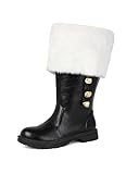 Pesmotiv Christmas Santa Claus Men's Boots with Wide Calf & Zipper, Fuzzy White Cuff & Jingle Bells | Black Holiday Shoes for Xmas Party, Costume, Gift
