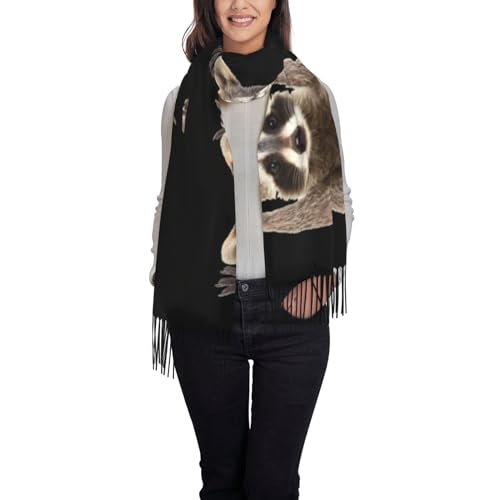ObabO Racoons Cashmere Tassel Scarf Women'S Winter Thermal Shawl Scarf Warm Soft Thick Blanket