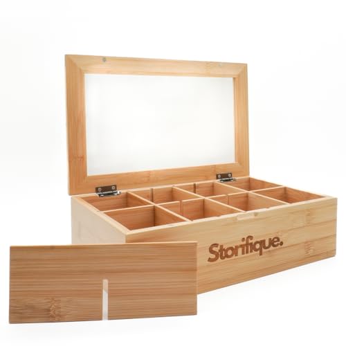 Storifique® Teebox Holz & Bambus – Teebeutel Organizer & Tee Organizer mit Deckel und verstellbaren Fächern – Teedose zur Tee Aufbewahrung – Geschenkset Organizer Box – Boxen Aufbewahrung