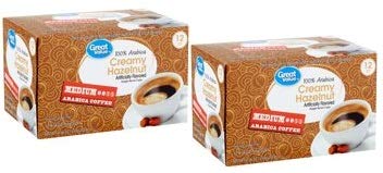 Great Value 100% Arabica Creamy Hazelnut Coffee Pods, Medium Roast, 12 Count- 0.34 oz each (Pack of 2)