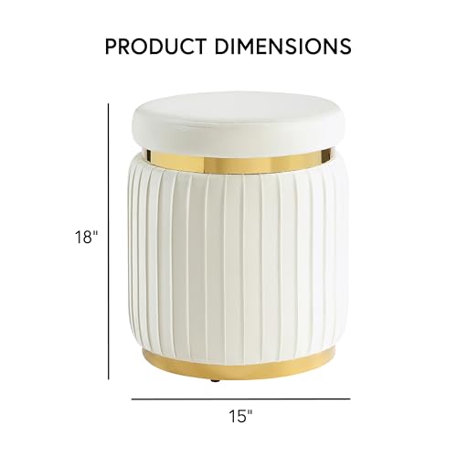 Furniture of America Magnus Modern 15-inch Upholstered Round Ottoman with Gold Trim and Stainless Steel Base, Vanity Stool Chair, Small Foot Stool for Bedroom, Living Room, Entryway, White by Furniture of America - Image 2