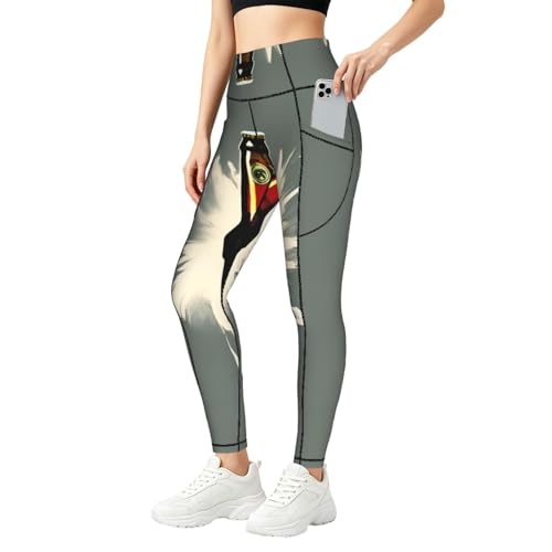 Leggings elásticos de cintura alta con estampado de cerveza y bolsillos laterales