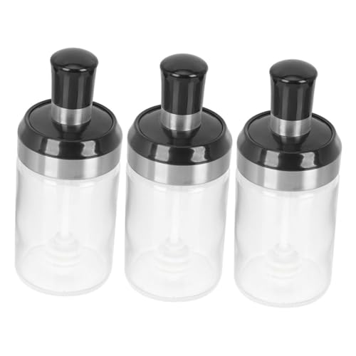 COLLBATH 3pcs Honey Dispenser Transparent Glass Honey Container with Dipper and Lid Multiuse Sugar Storage Jar Jam and Oil Kitchen Canister Supplies