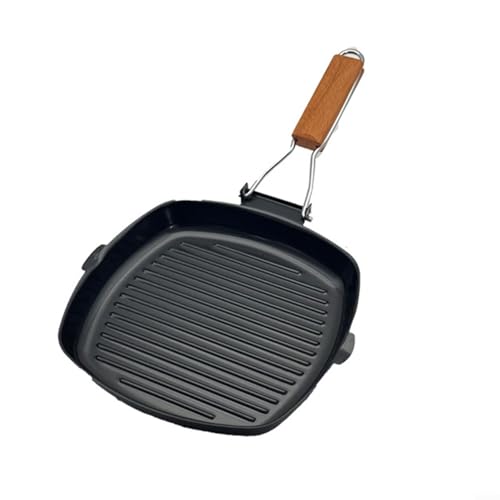 HEBEOT Poêle à Griller Induction Ondulé Poêle Grill Portable, Anti-Brûlure Pliable, Poêle à Steak à Double Bouche Pour Les Cuisinières à Gaz Et à Induction (24 Cm)