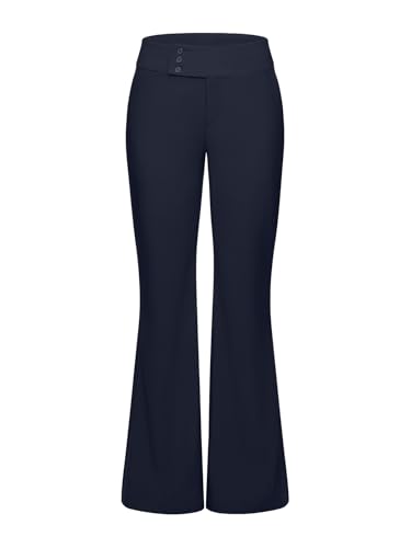 NIMIN Dress Pants Women Low Waisted Work Trousers Business Casual Flare Bootcut Slacks 2025 Fashion Office Outfits with Buttons Navy Blue