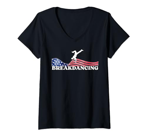 Mujer USA Breakdancing, Break Dancer, Breakdance, Patriótico Camiseta Cuello V