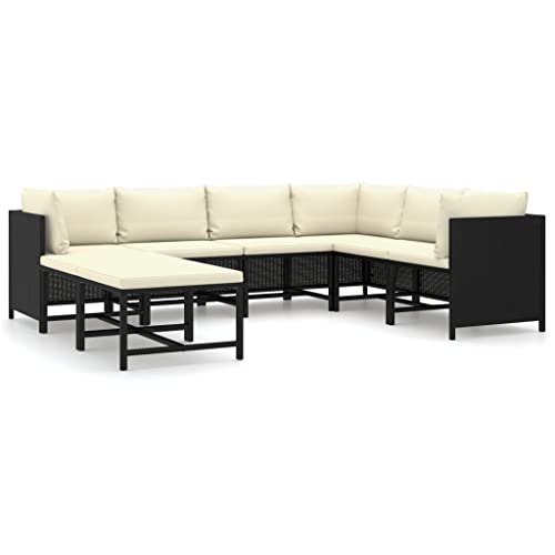 vidaXL Gartenmöbel 8-TLG. mit Kissen Garten Garnitur Sitzgruppe Lounge Sofa Sitzgarnitur Gartenset Gartensofa Ecksofa Mittelsofa Poly Rattan Schwarz