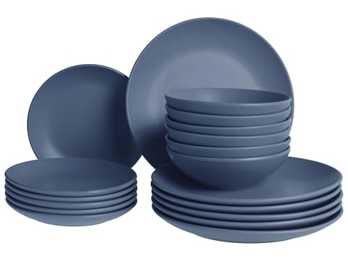Imagen de Vajilla de 18 piezas de gres hecho a mano 6 personas con acabado esmaltado azul Vivani