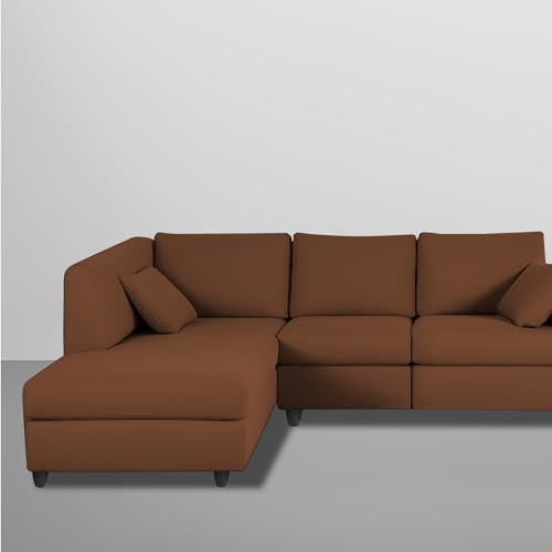 Image of Florian LHS 4 Seater L Shape Sofa Set for Living Room (Brown Fabric) Premium Fabric Sofa