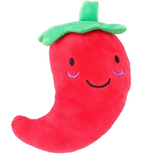 Dwuww Plüsch- Chili- Spielzeug, Obst und Gemüse, quietschendes Hundespielzeug, Chili- Aubergine, Mais, Welpen- Hundespielzeug für kleine Hunde, Chili, Größe 1, schönes und praktisches Quietschspielzeug