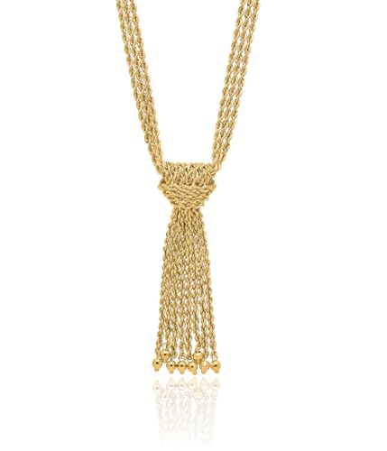 14K Solid Yellow Gold Multi Strand Rope Drop Love Knot Beads Chain Necklace