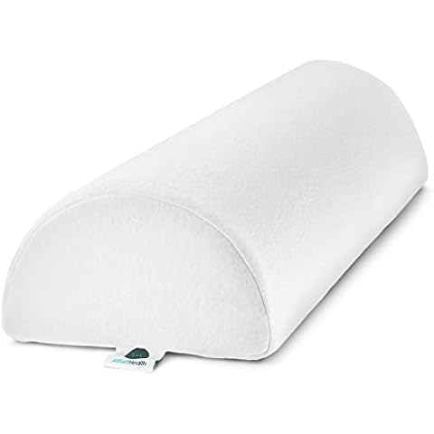 AllSett Health Large Half Moon Bolster Pillow for Legs, Knees, Lower Back and Head, Lumbar Support Pillow for Bed, Sleeping | Semi Roll for Ankle and Foot Comfort - Machine Washable Cover, White Cover