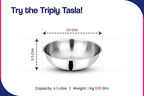 Image of Bhalaria Triply Stainless Steel Tasla 30cm | 4 Litre Capacity |Induction & Gas Compatible | 2X Faster Heating | Easy to Clean | Less Oil Use | 100% Food Safe | Durable Cookware Silver