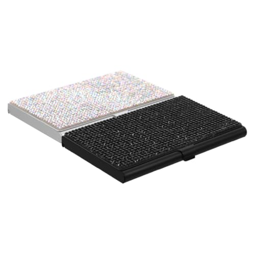 CAXUSD 2pcs Rhinestone Metal Business Card Holder Aluminum Alloy Ultra-thin Card Case Elegant Design for Office Use and Networking Events Compact Portable Accessory