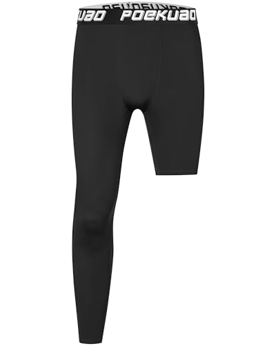 Men's Basketball One Leg Compression Pants Full Length Single Leg Tights Athletic Base Layer Leggings for Football Workout Right Long Black M