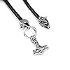 PiercingJak Men Norse Viking Thor's Hammer Necklace Stainless Steel Vintage Nordic Viking Mjolnir Amulet Pendant with Black Genuine Leather Celtic Pagan Symbol Jewelry #2
