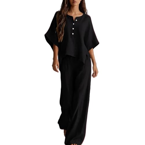 Traje de verano de dos piezas para mujer con pantalón ancho de muselina