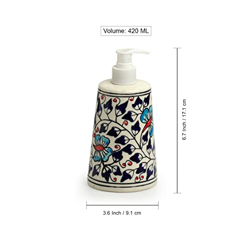 Image of ExclusiveLane 'Floral Feels' 3 Handpainted Piece Ceramic Bathroom Accessories Set of 3 (Soap Tray, Ceramic Toothbrush Holder for Bathroom, Liquid Soap Dispenser For Bathroom) |Soap Holder for Bathroom
