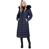 TAHARI Nellie Womens Removable Faux Fur Trim Long Down Coat Jacket Navy Size M