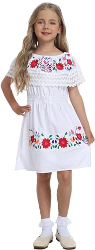 YZXDORWJ Mexican Embroidered Cinco de Mayo Dress for Girls - Kids Fiesta Floral Vestidos Girl's Traditional Dress2