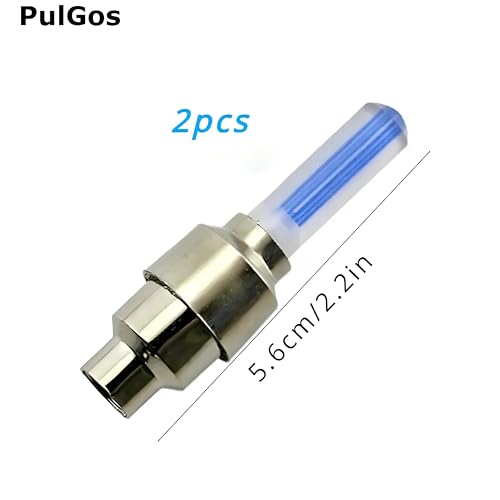 Image of PulGos Bicycle Tyre Led Light Rim Valve Cap Flashing with Motion Sensor Blue LED for Bicycle Set of 2 Blue LED Wheel Reflectors, Cycle Accessories, Smooth Tread, Reliable Grip, Cycle Tyre Valve Light