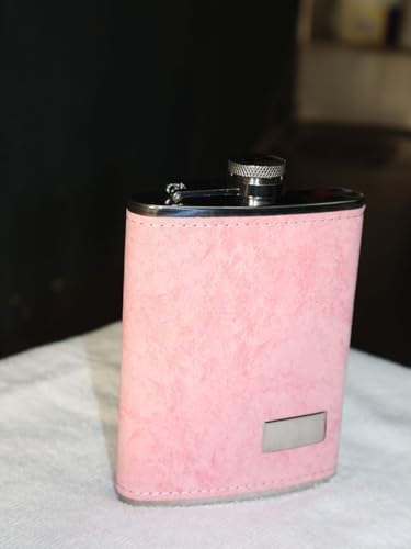 Image of Stainless Steel Hip Flask for Men & Women 8oz (236ml) - Whisky Flask Vodka Alcoholic Liquor Holder with Funnel Drinks Pocket Carrying Case - Leakproof Travel Flasks for Drinks, (Pink Leather)