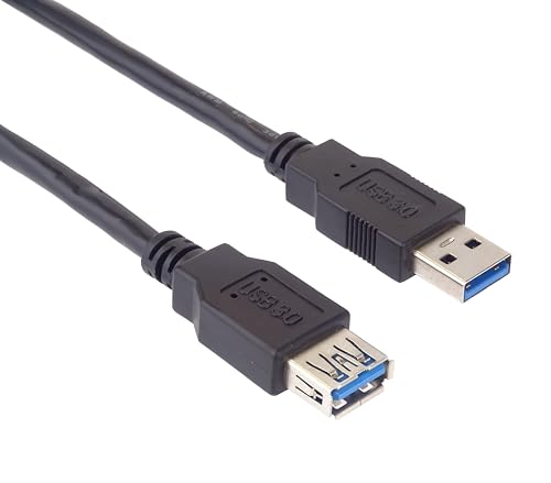 PremiumCord USB 3.0 Verl&auml;ngerungskabel 0,5 m, SuperSpeed ​​Datenkabel bis 5 Gbit/s, Ladekabel, USB 3.0 Typ A Buchse auf Typ A Stecker, 9-Polig, 3x Geschirmt, Farbe Schwarz, L&auml;nge 0,5 m