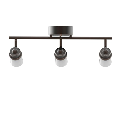Image of 3 Light Dimmable LED Track Lighting Kit, Matte Bronze Flush Mount Ceiling Light Fixture with Etched Glass Shades, Adjustable Wall Lamp with Integrated LED Bulbs