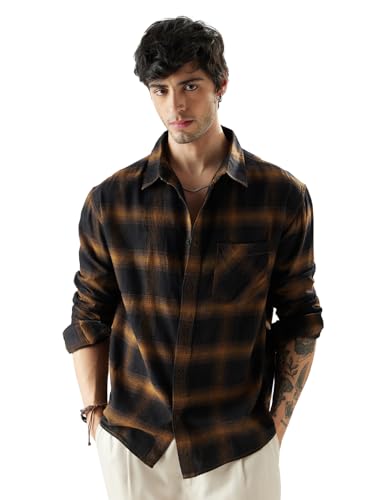 Image of The Souled Store Plaid: Black /Blue /Red Checks Long Sleeve Collared Neck Button Down Cotton Relaxed Fit Shirts for Men and Boys - Classic and Casual Wardrobe Essentials