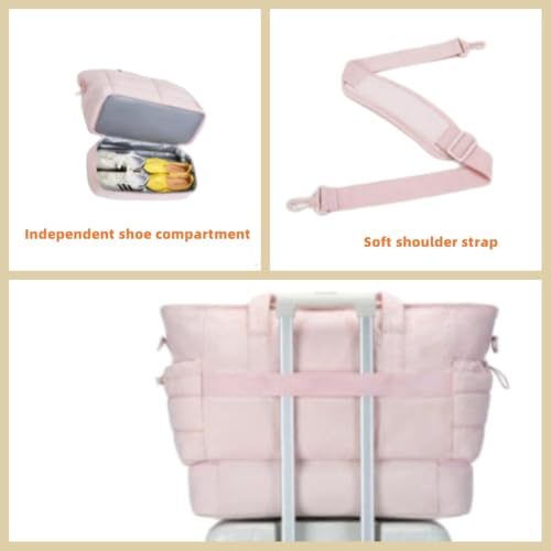 Tote Bag for Women, Puffer Bag and Work Bags with Zipper for Travel, Daily, School, Quilted Nurse Shoulder (Beige)3