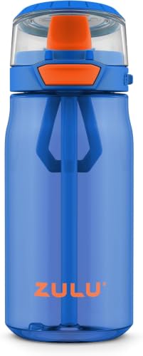 Image of ZULU Kids Flex Tritan Plastic Water Bottle with Silicone Spout, Leak-Proof Locking Flip Lid and Soft Touch Carry Loop for School Backpack, Lunchbox, and Outdoor Sports, Blue, 16 Ounces (Pack of 6)