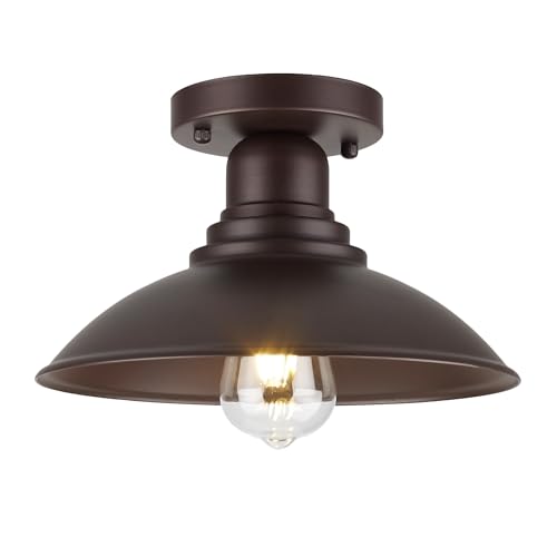Image of GOLDHILL 10.5 inch Oil Rubbed Bronze Semi Flush Mount Ceiling Light, Rust-Resistant Powder Coated Metal Barn Fixture for Kitchen, Covered Porch & Patio, Damp Rated